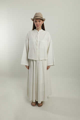 Oversıze Keten Etek Takım Beyaz - 2