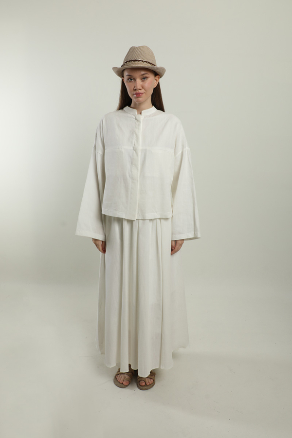 Oversıze Keten Etek Takım Beyaz - 2