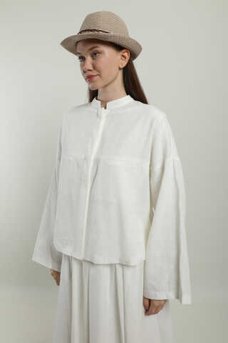 Oversıze Keten Etek Takım Beyaz - 5