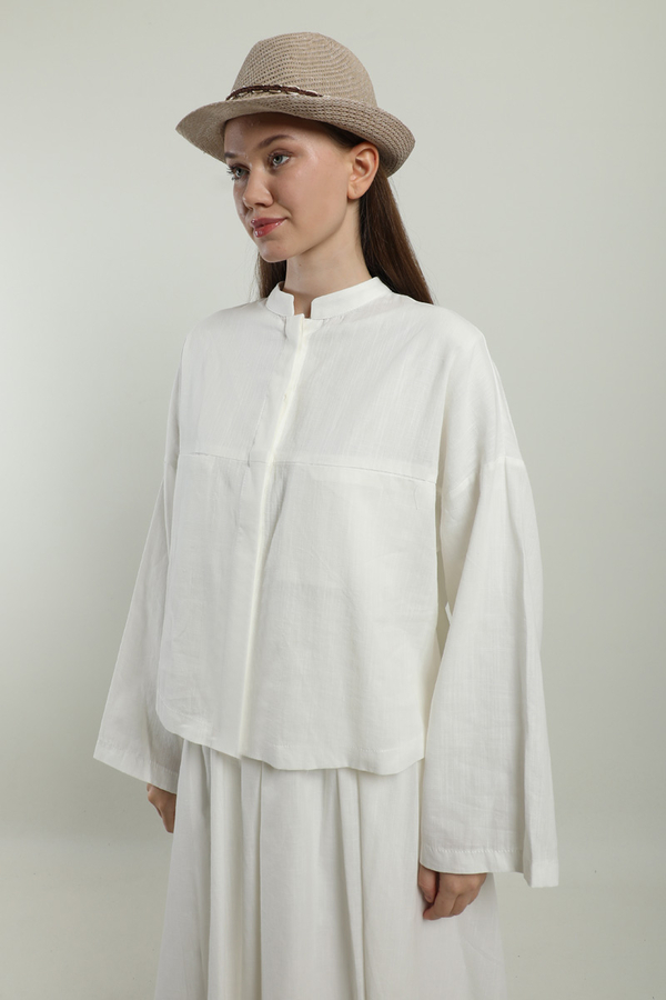 Oversıze Keten Etek Takım Beyaz - 5