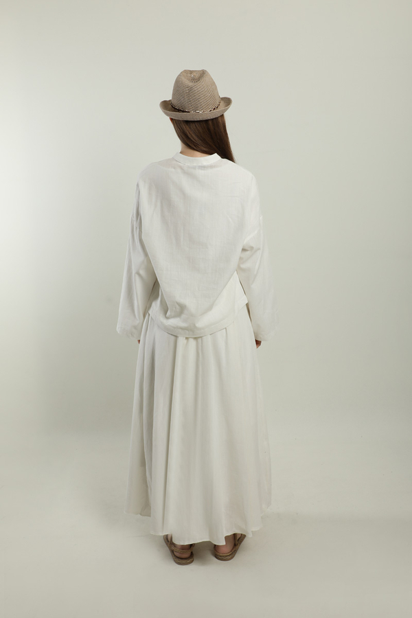 Oversıze Keten Etek Takım Beyaz - 6