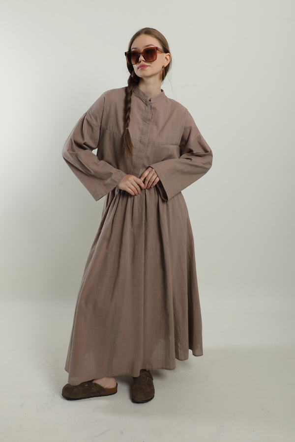 Oversıze Keten Etek Takım Koyu Vizon - 4