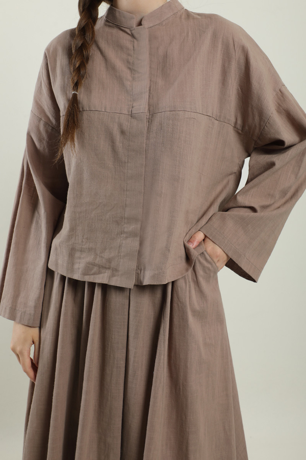 Oversıze Keten Etek Takım Koyu Vizon - 1