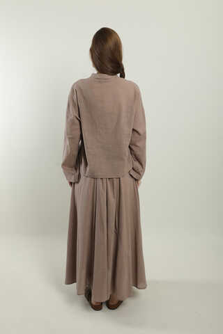 Oversıze Keten Etek Takım Koyu Vizon - 6