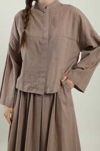 Oversıze Keten Etek Takım Koyu Vizon - 1