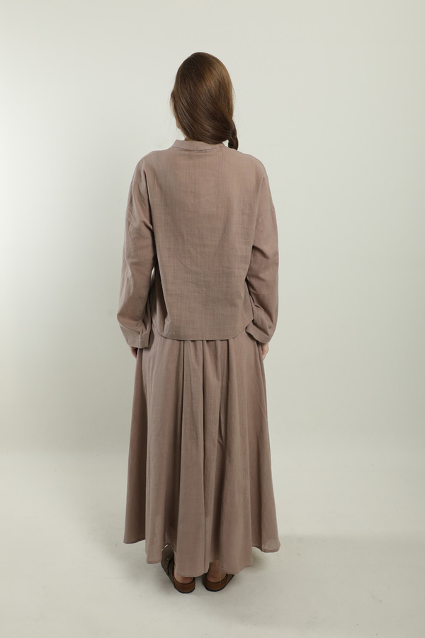 Oversıze Keten Etek Takım Koyu Vizon - 6