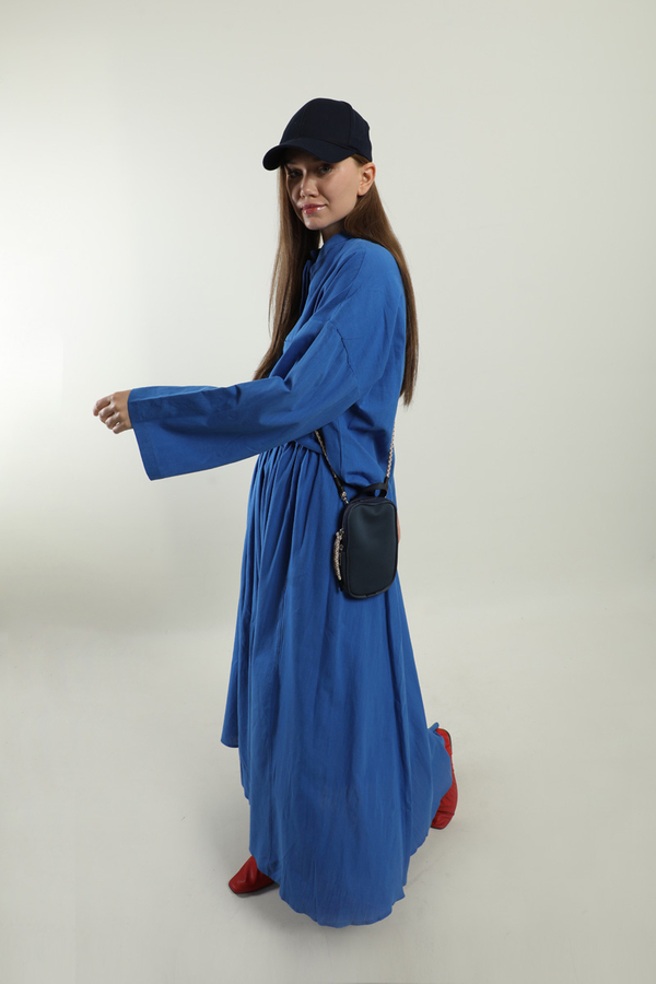 Oversıze Keten Etek Takım Saks Mavisi - 4