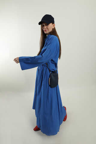Oversıze Keten Etek Takım Saks Mavisi - 4