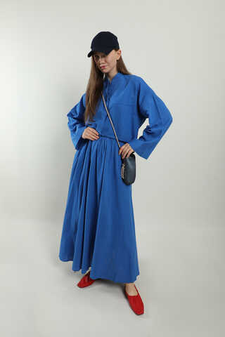 Oversıze Keten Etek Takım Saks Mavisi - 3