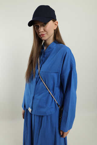 Oversıze Keten Etek Takım Saks Mavisi - 2