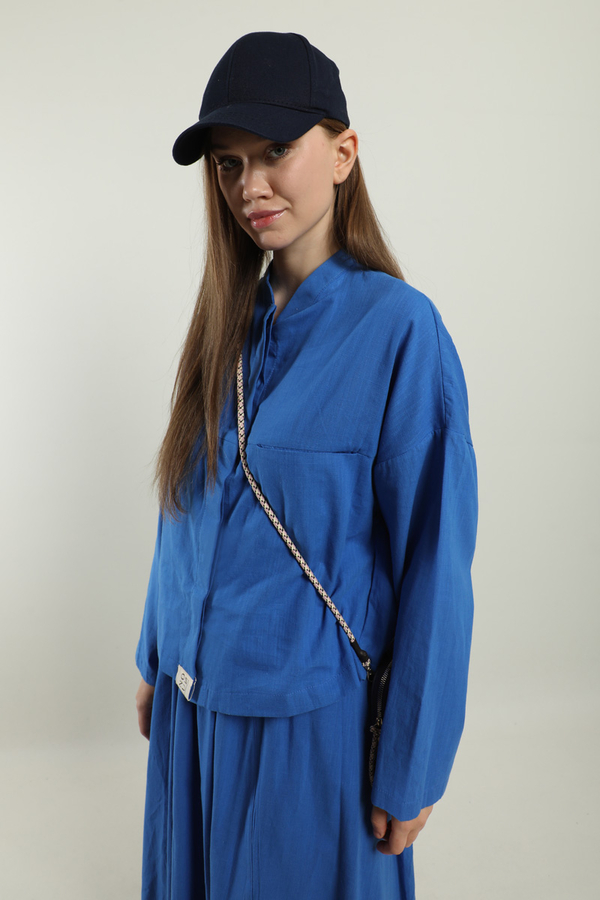 Oversıze Keten Etek Takım Saks Mavisi - 2