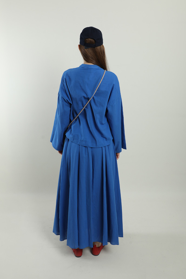 Oversıze Keten Etek Takım Saks Mavisi - 5