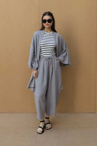 Oversıze  Keten Takım Gri - 5
