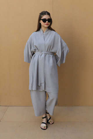 Oversıze  Keten Takım Gri - 2