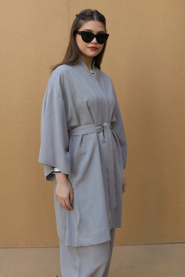 Oversıze  Keten Takım Gri - 8