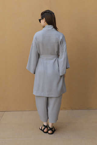 Oversıze  Keten Takım Gri - 9