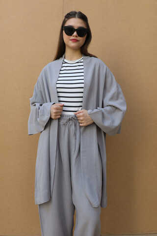Oversıze  Keten Takım Gri - 6