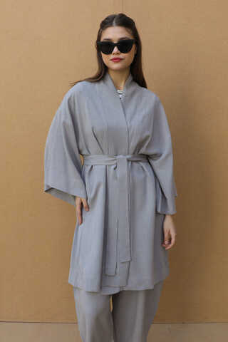 Oversıze  Keten Takım Gri - 7