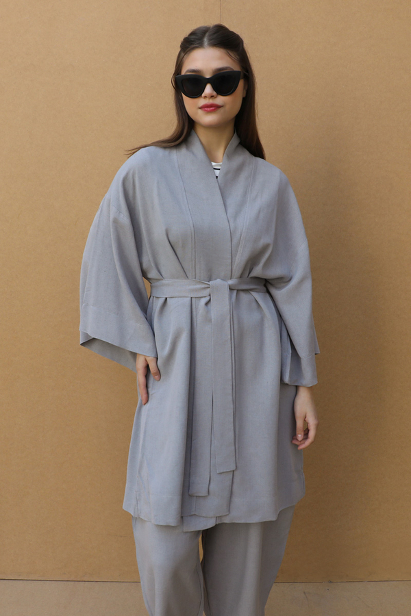 Oversıze  Keten Takım Gri - 7