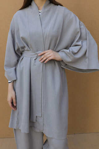 Oversıze  Keten Takım Gri - 4