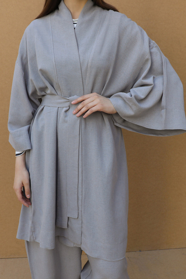 Oversıze  Keten Takım Gri - 4