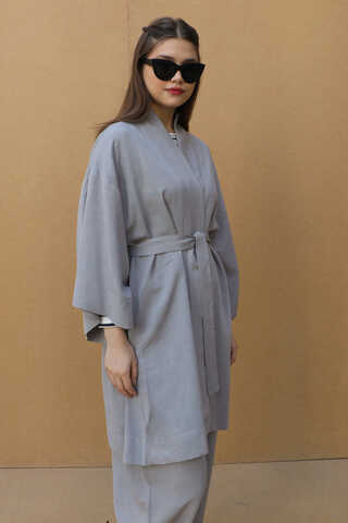 Oversıze  Keten Takım Gri - 8