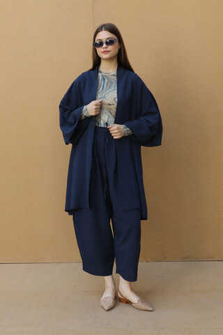 Oversıze  Keten Takım Lacivert - 2