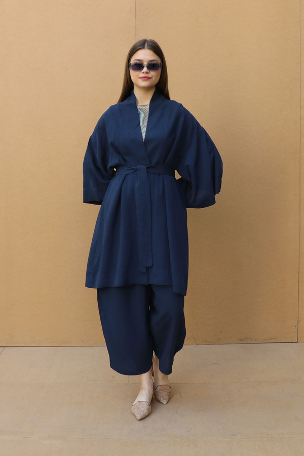 Oversıze  Keten Takım Lacivert - 5
