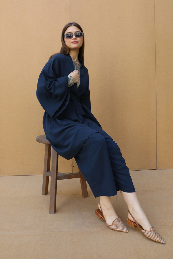 Oversıze Keten Takım Lacivert