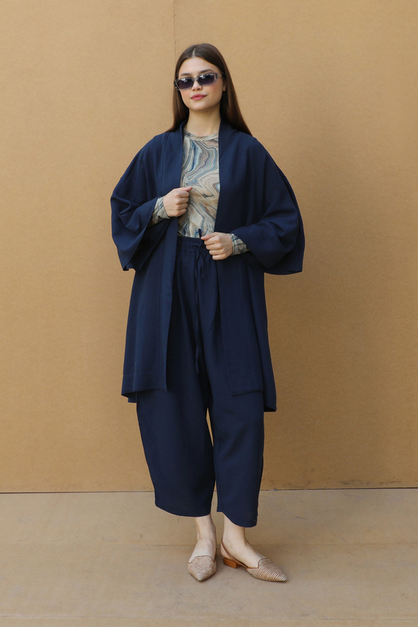 Oversıze Keten Takım Lacivert - 2
