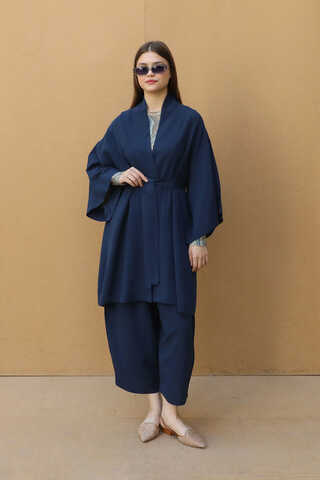 Oversıze Keten Takım Lacivert - 3