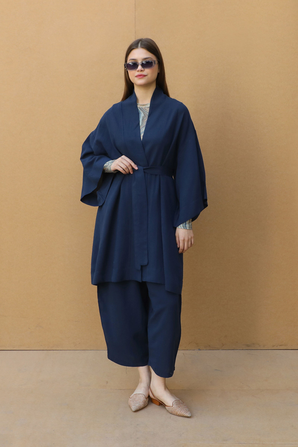 Oversıze Keten Takım Lacivert - 3