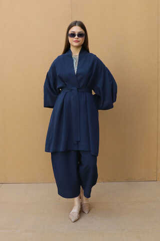 Oversıze Keten Takım Lacivert - 5