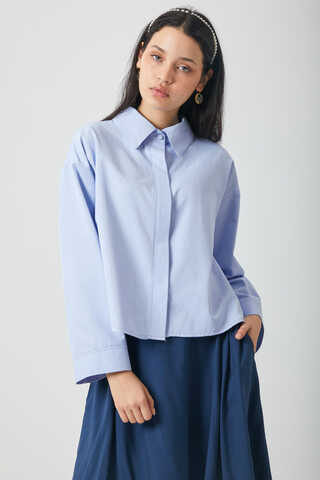Oversize Kısa Gömlek Bebe Mavisi - 8