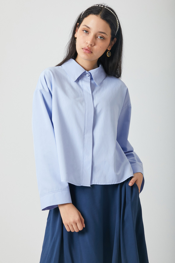 Oversize Kısa Gömlek Bebe Mavisi - 8