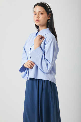 Oversize Kısa Gömlek Bebe Mavisi - 10
