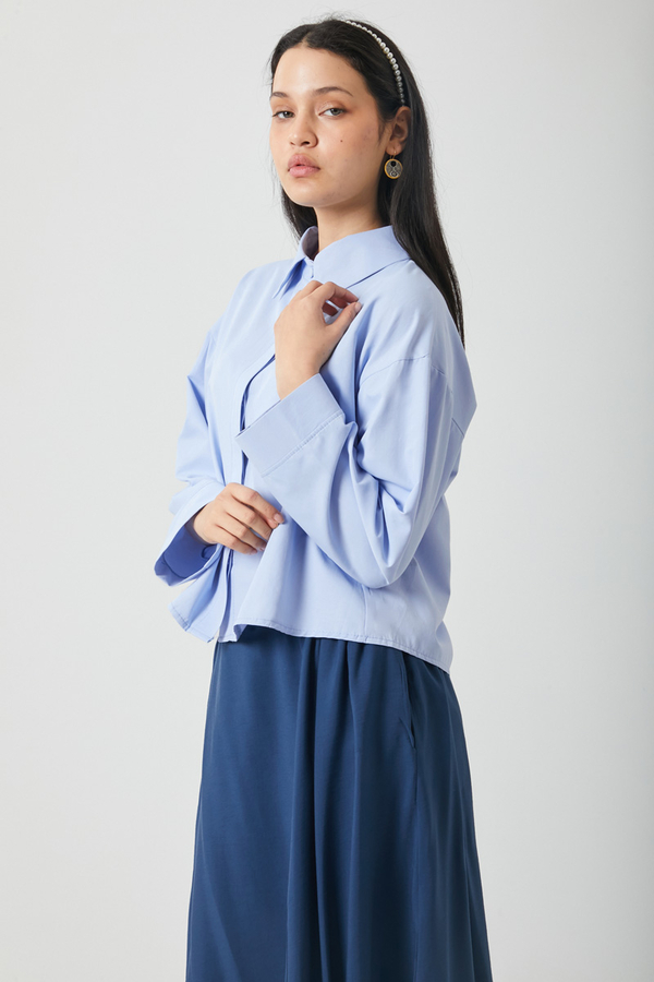 Oversize Kısa Gömlek Bebe Mavisi - 10