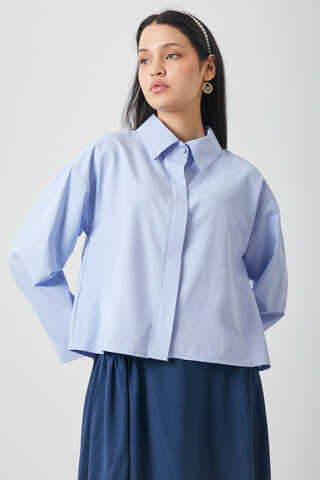 Oversize Kısa Gömlek Bebe Mavisi - 4
