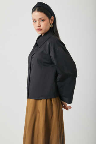 Oversize Kısa Gömlek Siyah - 13