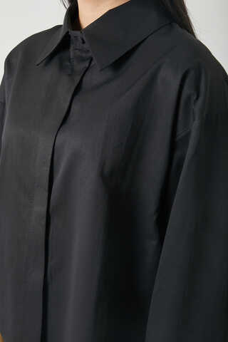 Oversize Kısa Gömlek Siyah - 5