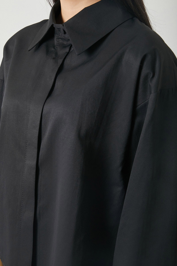 Oversize Kısa Gömlek Siyah - 5