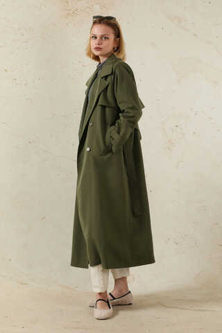 Oversize Kruvaze Trençkot Haki - 4