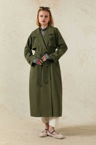 Oversize Kruvaze Trençkot Haki - 1