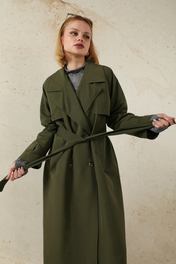 Oversize Kruvaze Trençkot Haki - 3