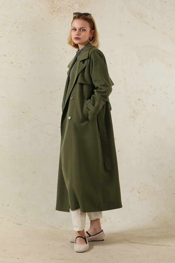 Oversize Kruvaze Trençkot Haki - 4