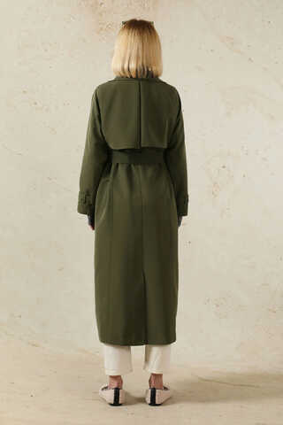 Oversize Kruvaze Trençkot Haki - 6