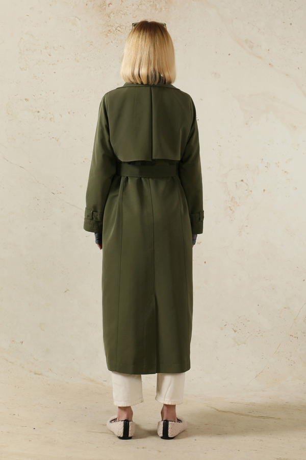Oversize Kruvaze Trençkot Haki - 6