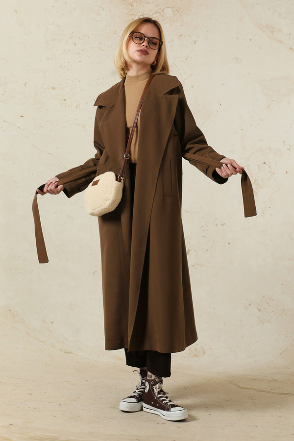 Oversize Kruvaze Trençkot Kahverengi - 1