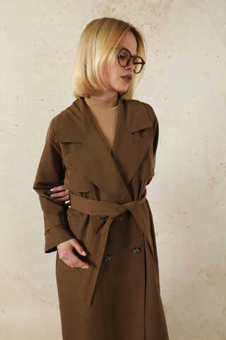 Oversize Kruvaze Trençkot Kahverengi - 4