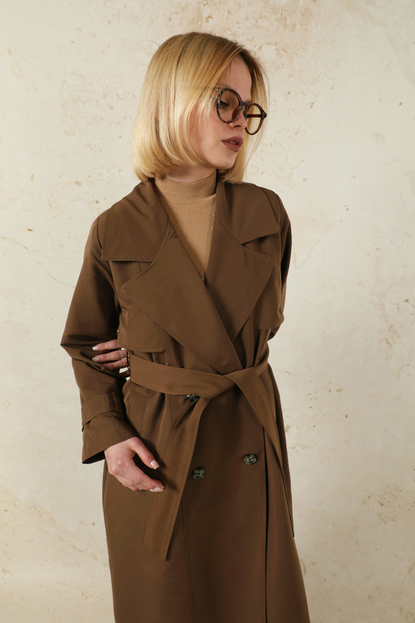 Oversize Kruvaze Trençkot Kahverengi - 4